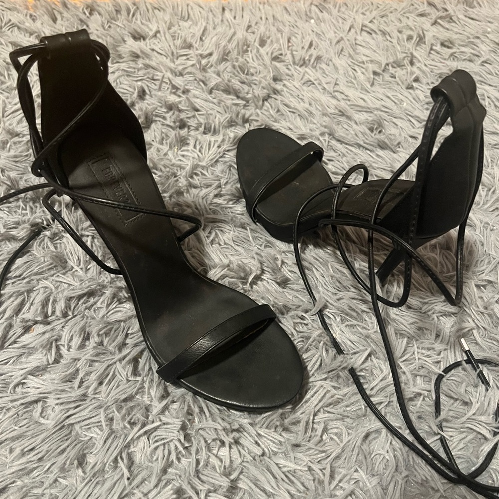 Worn once INDOORS forever 21 Black high heels strappy tie up